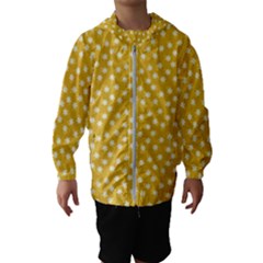 Saffron Yellow White Floral Pattern Kids  Hooded Windbreaker by SpinnyChairDesigns