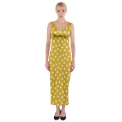 Saffron Yellow White Floral Pattern Fitted Maxi Dress by SpinnyChairDesigns