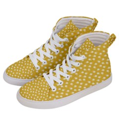 Saffron Yellow White Floral Pattern Women s Hi-top Skate Sneakers by SpinnyChairDesigns