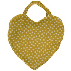 Saffron Yellow White Floral Pattern Giant Heart Shaped Tote by SpinnyChairDesigns