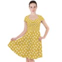 Saffron Yellow White Floral Pattern Cap Sleeve Midi Dress View1