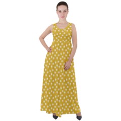 Saffron Yellow White Floral Pattern Empire Waist Velour Maxi Dress by SpinnyChairDesigns