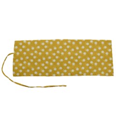 Saffron Yellow White Floral Pattern Roll Up Canvas Pencil Holder (s) by SpinnyChairDesigns