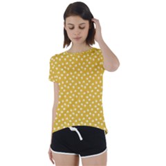 Saffron Yellow White Floral Pattern Short Sleeve Foldover Tee