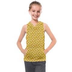 Saffron Yellow White Floral Pattern Kids  Sleeveless Hoodie by SpinnyChairDesigns