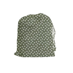 Sage Green White Floral Print Drawstring Pouch (large) by SpinnyChairDesigns