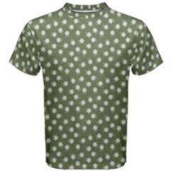 Sage Green White Floral Print Men s Cotton Tee by SpinnyChairDesigns