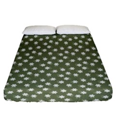 Sage Green White Floral Print Fitted Sheet (queen Size) by SpinnyChairDesigns