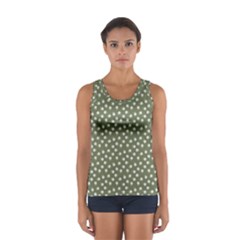 Sage Green White Floral Print Sport Tank Top  by SpinnyChairDesigns