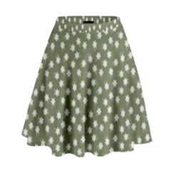 Sage Green White Floral Print High Waist Skirt by SpinnyChairDesigns