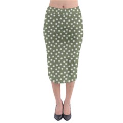 Sage Green White Floral Print Midi Pencil Skirt by SpinnyChairDesigns