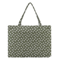 Sage Green White Floral Print Medium Tote Bag