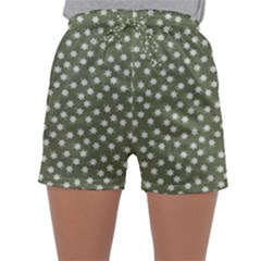 Sage Green White Floral Print Sleepwear Shorts by SpinnyChairDesigns