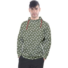 Sage Green White Floral Print Men s Pullover Hoodie by SpinnyChairDesigns