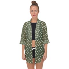 Sage Green White Floral Print Open Front Chiffon Kimono by SpinnyChairDesigns