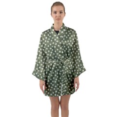 Sage Green White Floral Print Long Sleeve Satin Kimono by SpinnyChairDesigns