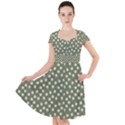 Sage Green White Floral Print Cap Sleeve Midi Dress View1