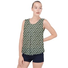 Sage Green White Floral Print Bubble Hem Chiffon Tank Top by SpinnyChairDesigns