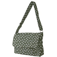 Sage Green White Floral Print Full Print Messenger Bag (s) by SpinnyChairDesigns