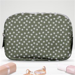 Sage Green White Floral Print Make Up Pouch (small) by SpinnyChairDesigns