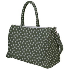 Sage Green White Floral Print Duffel Travel Bag by SpinnyChairDesigns