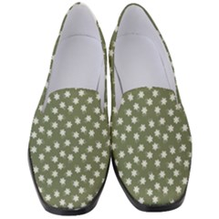 Sage Green White Floral Print Women s Classic Loafer Heels by SpinnyChairDesigns