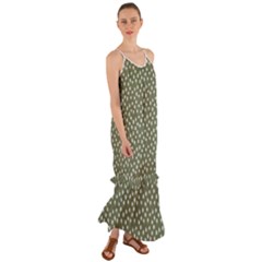 Sage Green White Floral Print Cami Maxi Ruffle Chiffon Dress by SpinnyChairDesigns