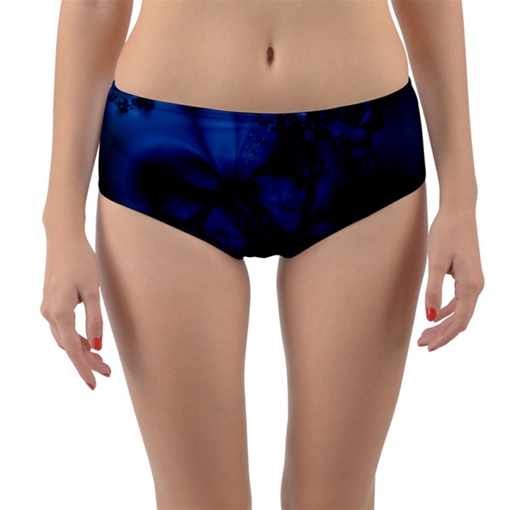 Dark Blue Abstract Pattern Reversible Mid-Waist Bikini Bottoms