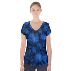 Dark Blue Abstract Pattern Short Sleeve Front Detail Top by SpinnyChairDesigns