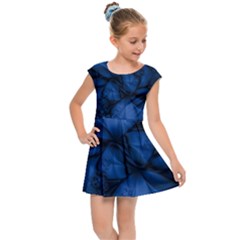 Dark Blue Abstract Pattern Kids  Cap Sleeve Dress by SpinnyChairDesigns