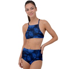 Dark Blue Abstract Pattern High Waist Tankini Set by SpinnyChairDesigns