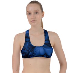 Dark Blue Abstract Pattern Criss Cross Racerback Sports Bra by SpinnyChairDesigns