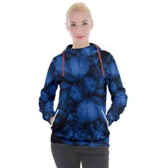 Dark Blue Abstract Pattern Women s Hooded Pullover by SpinnyChairDesigns