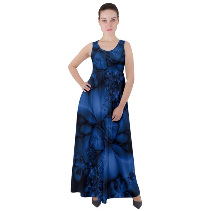 Dark Blue Abstract Pattern Empire Waist Velour Maxi Dress