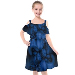 Dark Blue Abstract Pattern Kids  Cut Out Shoulders Chiffon Dress by SpinnyChairDesigns