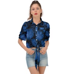 Dark Blue Abstract Pattern Tie Front Shirt  by SpinnyChairDesigns