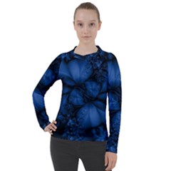 Dark Blue Abstract Pattern Women s Pique Long Sleeve Tee