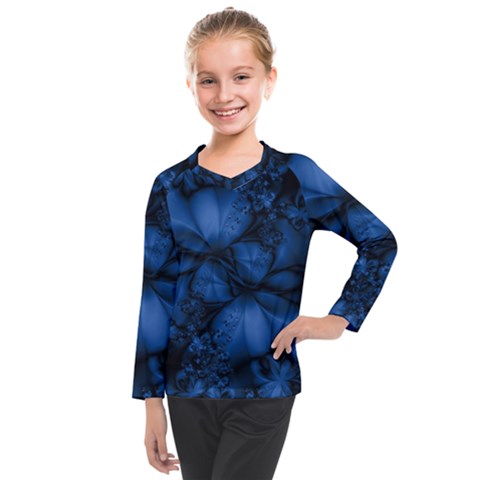 Dark Blue Abstract Pattern Kids  Long Mesh Tee by SpinnyChairDesigns