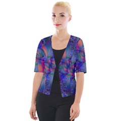 Abstract Floral Art Print Cropped Button Cardigan by SpinnyChairDesigns