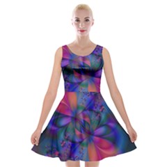 Abstract Floral Art Print Velvet Skater Dress by SpinnyChairDesigns