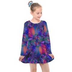 Abstract Floral Art Print Kids  Long Sleeve Dress by SpinnyChairDesigns