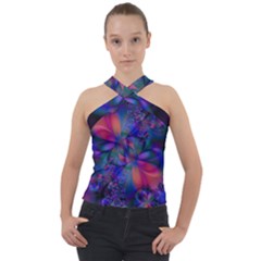 Abstract Floral Art Print Cross Neck Velour Top by SpinnyChairDesigns