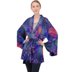 Abstract Floral Art Print Long Sleeve Velvet Kimono  by SpinnyChairDesigns