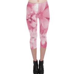 Blush Pink Watercolor Flowers Capri Leggings  by SpinnyChairDesigns