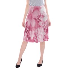 Blush Pink Watercolor Flowers Midi Beach Skirt by SpinnyChairDesigns