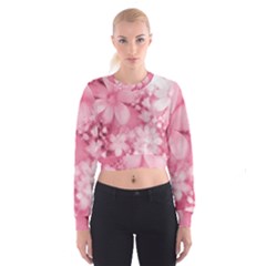 Blush Pink Watercolor Flowers Cropped Sweatshirt by SpinnyChairDesigns