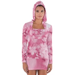 Blush Pink Watercolor Flowers Long Sleeve Hooded T-shirt by SpinnyChairDesigns