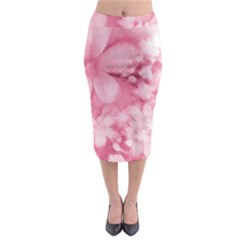 Blush Pink Watercolor Flowers Midi Pencil Skirt by SpinnyChairDesigns