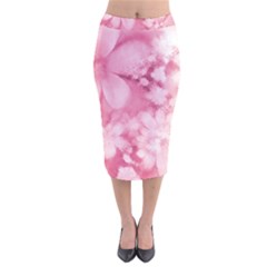 Blush Pink Watercolor Flowers Velvet Midi Pencil Skirt by SpinnyChairDesigns