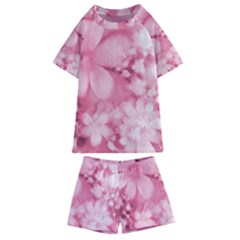 Blush Pink Watercolor Flowers Kids  Swim Tee And Shorts Set by SpinnyChairDesigns